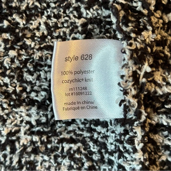 Barefoot Dreams CozyChic Med Marled Black White Oversized Hooded Long Cardigan - Picture 5 of 10